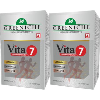                       Greeniche Vita 7 Multivitamin with Ginseng- Complete Daily Vitamin Supplement for Energy Immunity Boost- 60 Capsules                                              