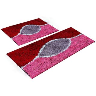                       MLHF Attractive Microfiber Washable Soft Kitchen Mat  Runner (Combo Pack of 2) for Floor (16 X 24 in  16 X 48 in)Color  Red  Pink.                                              