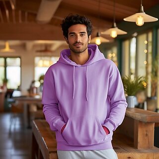                       Fashlook Solid Hooded Wool Blend Casual Purple Full Sleeve T-Shirt For Mens                                              