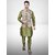 Roundfeet Men Silk Blend Green Kurta Pyjama Ethnic Jacket Set