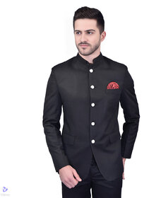 Roundfeet Men Solid Tuxedo Style Formal Blazer (Black)