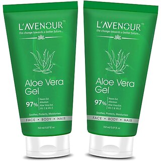                       L'avenour Aloe Vera Gel with Vitamin C, E, Pure Aloe Vera & Neem Ext for Face, Body & Hair (300 ml)                                              