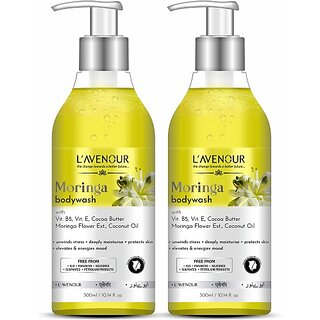                       L'avenour Moringa Body Wash for Radiant & Smooth Skin | SLS & Paraben Free Shower Gel (2 x 300 ml)                                              