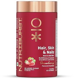 Nutriburst Biotin Gummies for Healthy Hair Skin  Nails Growth  With High Potency 10000 mcg of Sesbania Extract Natural BiotinFolic Acid  Multivitamins No-Added Sugar Strawberry Flavor60 Gummy