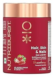 Nutriburst Biotin Gummies for Healthy Hair Skin  Nails Growth  With High Potency 10000 mcg of Sesbania Extract Natural BiotinFolic Acid  Multivitamins  No Added Sugar Strawberry Flavor30 Gummy