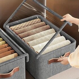 Wardrobe Organizer For Clothes, Storage Basket with Lid Dustproof Organisers Storage Box with Metal frame Clothes Cover