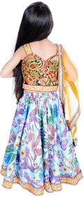 Colourful Floral Lehenga Choli with Dupatta for Girls, Multicoloured