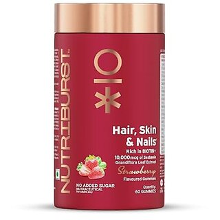 Nutriburst Biotin Gummies for Healthy Hair Skin Nails Growth With High Potency 10000 mcg of Sesbania Extract Natural BiotinFolic Acid Multivitamins No-Added Sugar Strawberry Flavor60 Gummy Nutriburst Biotin Gummies for Healthy Hair Skin Nails Growth With High Potency 10000 mcg of Sesbania Extract Natural BiotinFolic Acid Multivitamins No-Added Sugar Strawberry Flavor60 Gummy
