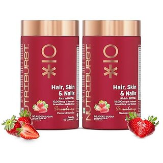 Nutriburst Biotin Gummies for Healthy Hair Skin Nails Growth With High Potency 10000 mcg of Sesbania Extract Natural BiotinFolic Acid No-Added Sugar Strawberry Flavor(Pack of 2 X 60 Gummy) Nutriburst Biotin Gummies for Healthy Hair Skin Nails Growth With High Potency 10000 mcg of Sesbania Extract Natural BiotinFolic Acid No-Added Sugar Strawberry Flavor(Pack of 2 X 60 Gummy)