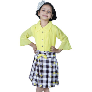                       Kid Kupboard Cotton Girls Top and Skirt Set, Multicolor, Full-Sleeves, 7-8 Years KIDS6833                                              