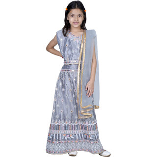 Kid Kupboard Cotton Girls Lehanga, Choli and Dupatta Set, Dark Grey, Sleeveless, 8-9 Years KIDS6835 Kid Kupboard Cotton Girls Lehanga, Choli and Dupatta Set, Dark Grey, Sleeveless, 8-9 Years KIDS6835