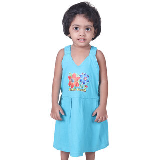                       Kid Kupboard Cotton Baby Girls A-Line Frock, Light Blue, Sleeveless, 3-4 Years KIDS6875                                              