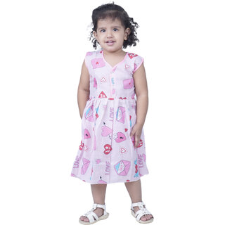                       Kid Kupboard Cotton Baby Girls A-Line Frock, Light Pink, Sleeveless, 3-4 Years KIDS6878                                              