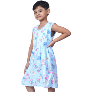                       Kid Kupboard Cotton Girls A-Line Frock, Light Blue, Sleeveless, 7-8 Years KIDS6880                                              