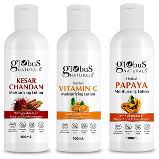 Globus Naturals Body Lotion Combo Set of 3 Kesar Chandan Vitamin C Papaya Body Lotion For NonGreasy Lightweight Body Moisturizer for Women Men All Skin Types Globus Naturals Body Lotion Combo Set of 3 Kesar Chandan Vitamin C Papaya Body Lotion For NonGreasy Lightweight Body Moisturizer for Women Men All Skin Types
