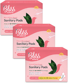 BLISSNATURAL Sanitary Pads for Women (Pack of 18 ) XL Size Medium Flow  3x Absorption and Feathery Soft Combo Pack of 3