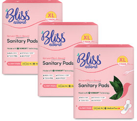 BLISSNATURAL Ultra Thin Sanitary Pads for Women XL (21 Pads) Medium Flow 100 Rash-Free  Unscented Combo Pack of 3