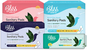 BLISSNATURAL Sanitary Pads 6L+ 6XL+ 6XXL+ 6XXXL (24 Pads) Light to Heavy Flow Day  Night  Natural Plant-Based Set of 4