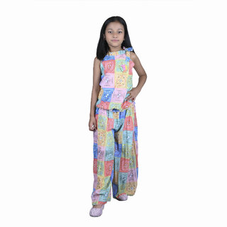                       Kid Kupboard Cotton Girls Jumpsuit, Multicolor, Sleeveless, 7-8 Years KIDS6891                                              