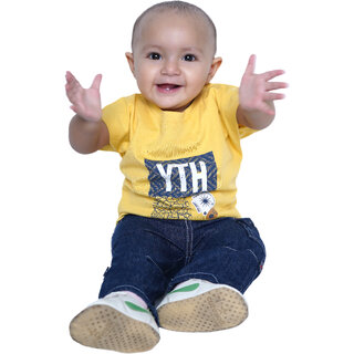                       Kid Kupboard Cotton Baby Boys T-Shirt, Light Yellow, Half-Sleeves, 9-12 Months KIDS6898                                              