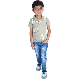                       Kid Kupboard Cotton Boys T-Shirt, Light Grey, Half-Sleeves, 6-7 Years KIDS6907                                              