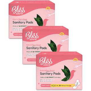 BLISSNATURAL Sanitary Pads for Women (Pack of 18 ) XL Size Medium Flow 3x Absorption and Feathery Soft Combo Pack of 3 BLISSNATURAL Sanitary Pads for Women (Pack of 18 ) XL Size Medium Flow 3x Absorption and Feathery Soft Combo Pack of 3