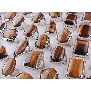                       Wholesale Lots Mixed Styles 20Pcs Natural Tiger's-eye Stone Silver Women/Men's Rings Size 6-10                                              