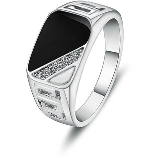 Classic Men's Punk Black Square Fashion Men's Ring Surface Classic Pattern Fashion Silver Plated Ring Size 6-12