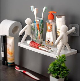 PASSION Wall Mounted Plastic Bathroom Shelf/Wall Shelf/Wall Mounted Shelf/Self Adhesive Shelf with 2 Self Adhesive Stickers (White)