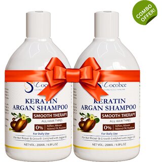                       COCOBEE Keratin  Argan Oil Shampoo  Pack of 2 (400ml)  Paraben-Free  Moisturizing For Soft  Smooth Therapy                                              