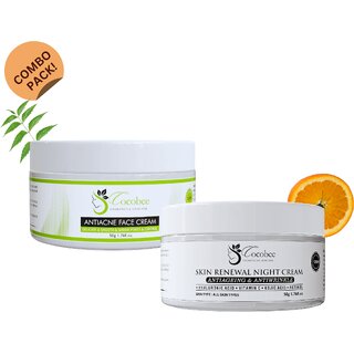 COCOBEE Anti-Acne Face Cream 50g Skin Renewal Night Cream 50g Combo Hydrating Rejuvenating COCOBEE Anti-Acne Face Cream 50g Skin Renewal Night Cream 50g Combo Hydrating Rejuvenating
