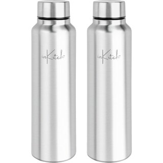 inKitch Stainless Steel Water Bottle, 1000 ml, Silver Leak Proof Single Walled Office Bottle Set of 2 inKitch Stainless Steel Water Bottle, 1000 ml, Silver Leak Proof Single Walled Office Bottle Set of 2