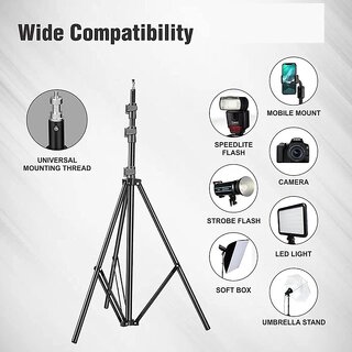 Digimate 6 Feet Height Adjustable Aluminum Alloy Portable Light Stand for Ring Light Tripod Ball Head  (Black, Supports)