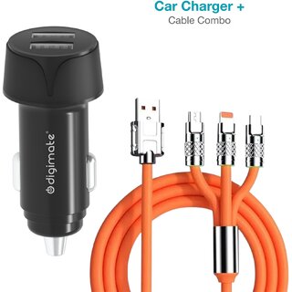                       Digimate Combo 18W Fast Car Power Charger  & 3in1 Braid cable with dual output for iPhone & Android Smartphones and Tablets (Black)                                              