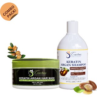 COCOBEE Keratin Argan Shampoo  Hair Mask Set - 200ml Shampoo  200g Hair Mask  Smooth Therapy for All Hair Types