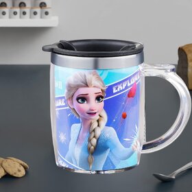 SEEMA Double Wall Inner Stainless Steel Tea,Coffee, Milk Mug With Handle And Lid For Kids Cherry Mug (frozen)(350 ML)