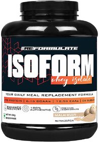 Reformulate I Isoform I  Whey Isolate I Your Daily Meal Replacement Formula I 27G Protein  6.1G BCAA  12.9G EAA  O g Sugar I Enhance Recovery I 100 Authentic I Premium Ingredients I Nutraceutical I Serving 60 I Malai Kulfi I 2 KG