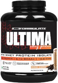 Reformulate I Ultima I Whey Protein with Isolate I 23 G Protein I 5.1G BCAA I 10.8 EAA I  Pre  Probiotics I Enhances Recovery I Faster Absorption I Nutraceutical I Cold Coffee I Serving 60 I 2 KG