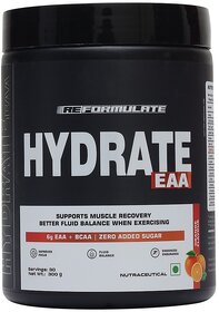 Reformulate I Hydrate EAA I Supports Muscle Recovery I Better Fluid Balance When Exercising I 6G EAA + BCAA  Zero Added Sugar I 6G EAA + BCAA  Zero Added Sugar I Improved Focus I Fluid Balance I Enhanced Endurance I Nutraceutical I Serving-30 I Orange I