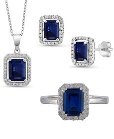 Stunning Blue Stone Pendant Set Ring/Earrings with Pendant American Diamond Halo