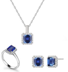 Stunning Blue Stone Pendant Set Ring/Earrings with American Diamond Halo