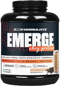 Reformulate I Emerge I Whey Protein I Your Daily Meal Replacement Formula I 20 G I Protein I 5.1 G Bcaa's I 10 G Eaa's I Enhance Recovery I 100 Authentic I Premium Ingredients I 60 Servings I Nutraceutical I Cold Coffee I 2 KG