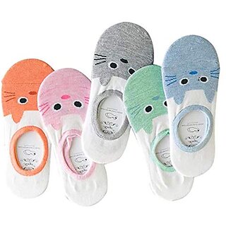 Cotton Anti Slip Ultra-Thin Loafer Length No Thumb Socks (MultiColor, Free Size) - Set of -2