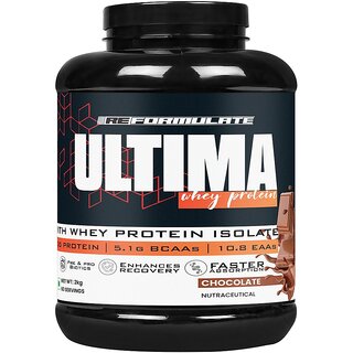                       Reformulate I Ultima I Whey Protein with Isolate I 23 G Protein I 5.1G BCAA I 10.8 EAA I  Pre  Probiotics I Enhances Recovery I Faster Absorption I Nutraceutical I Chocolate I Serving 60 I 2 KG                                              