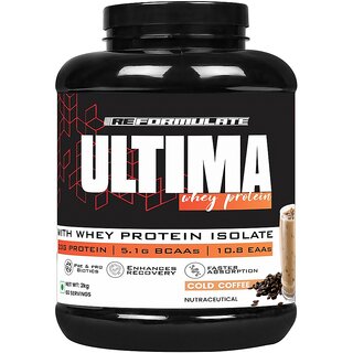                       Reformulate I Ultima I Whey Protein with Isolate I 23 G Protein I 5.1G BCAA I 10.8 EAA I  Pre  Probiotics I Enhances Recovery I Faster Absorption I Nutraceutical I Cold Coffee I Serving 60 I 2 KG                                              