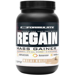                       Reformulate I Regain I Mass Gainer with Added Pre and Pro Biotics I 364 Energy  O Cholesterol 1.5 Creatine I Advanced Digestive Enzymes I Dope Free I Advances CPF Formula I Nutraceutical I Malai Kulfi I 1 KG                                              