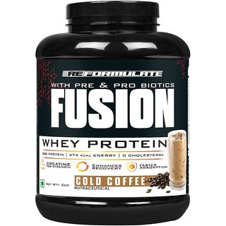 Reformulate I Fusion I Whey Protein I With Pre Pro Biotics I Muscle Growth I 58G Protein 379 Kcal Energy O Cholesterol I Creatine for Strength I Enhances Recovery I Faster Absorption I Nutraceutical I Cold Coffee I 2 KG Reformulate I Fusion I Whey Protein I With Pre Pro Biotics I Muscle Growth I 58G Protein 379 Kcal Energy O Cholesterol I Creatine for Strength I Enhances Recovery I Faster Absorption I Nutraceutical I Cold Coffee I 2 KG