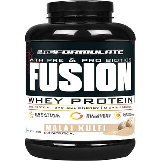 Reformulate I Fusion I Whey Protein I With Pre Pro Biotics I Muscle Growth I 58G Protein 379 Kcal Energy O Cholesterol I Creatine for Strength I Enhances Recovery I Faster Absorption I Nutraceutical I Malai Kulfi I 2 KG Reformulate I Fusion I Whey Protein I With Pre Pro Biotics I Muscle Growth I 58G Protein 379 Kcal Energy O Cholesterol I Creatine for Strength I Enhances Recovery I Faster Absorption I Nutraceutical I Malai Kulfi I 2 KG