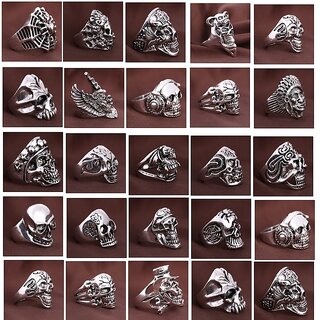                       Wholesale 30pcs/lot Vintage Sports Men's Gothic Skull Metal Rock Jewelry Rings Mixed Styles 18-22mm                                              