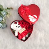 Teddy and Roses in Artificial Heart Shaped Tin Box Valentine Gift Box ..